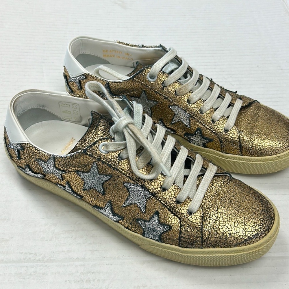 Saint Laurent Gold and Silver Star Court Trainers - Picture 1 of 7